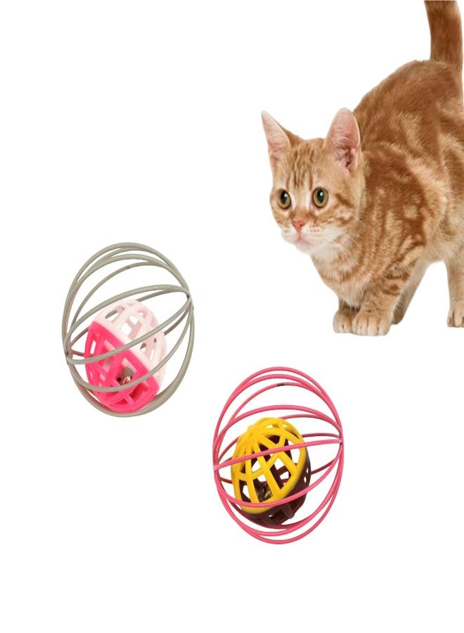 Fapiwen Cat Toys - 2pcs Interactive Cat Balls with Bell, Colorful Kitten Toys, Cute Caged Bell Rolling - Image 5